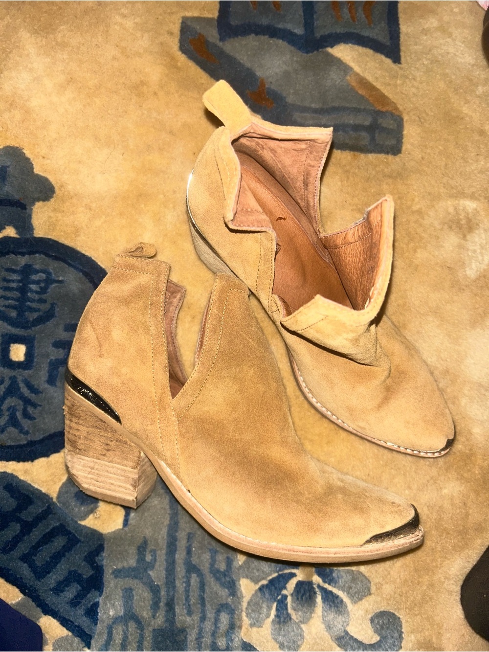 Jeffrey Campbell Western Cowgirl Tan Suede Cutout Ankle Booties